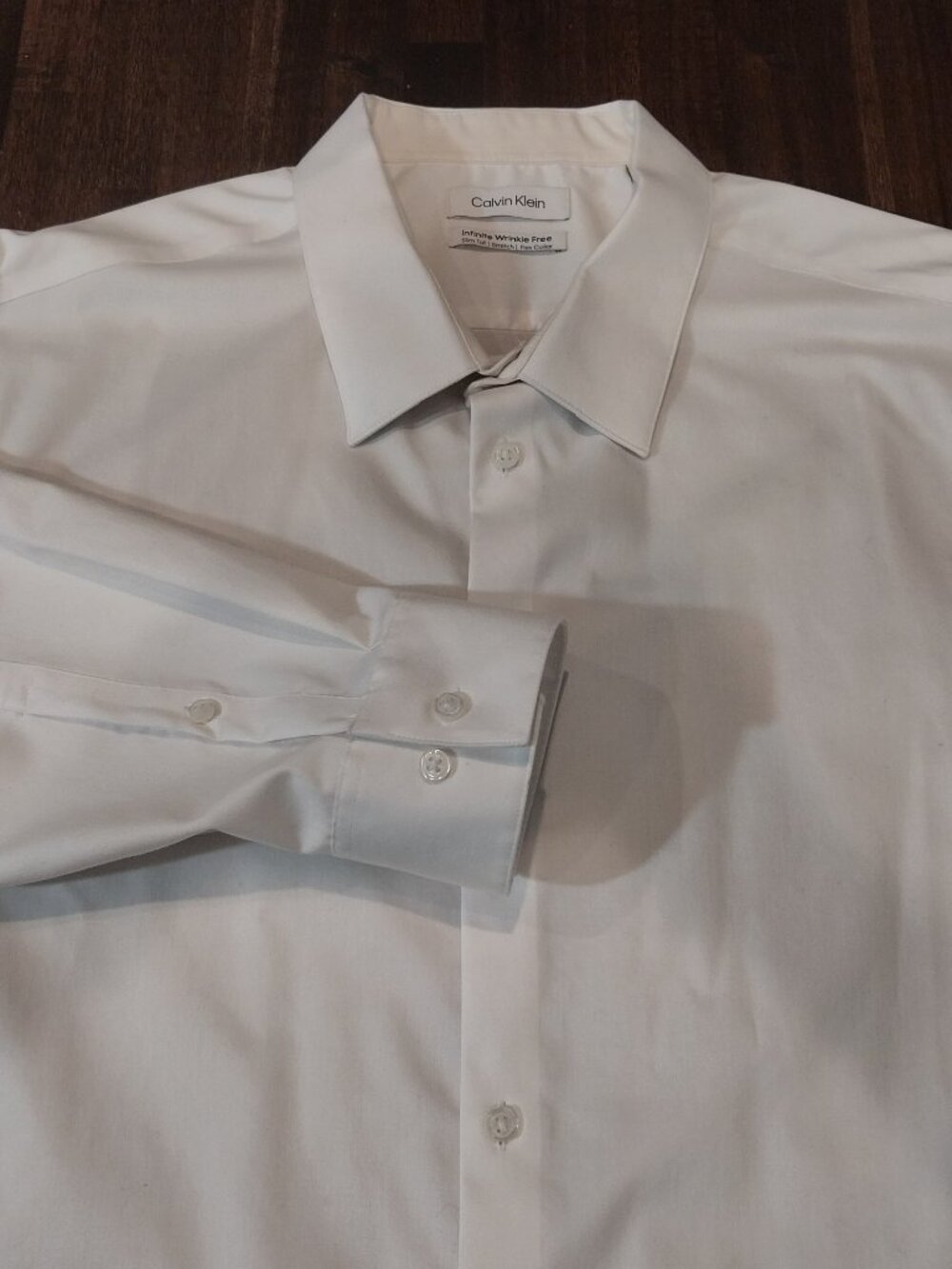 Calvin Klein Mens 18 36-37 Solid White Dress Shirt Slim Fit Stretch Wrinkle Free